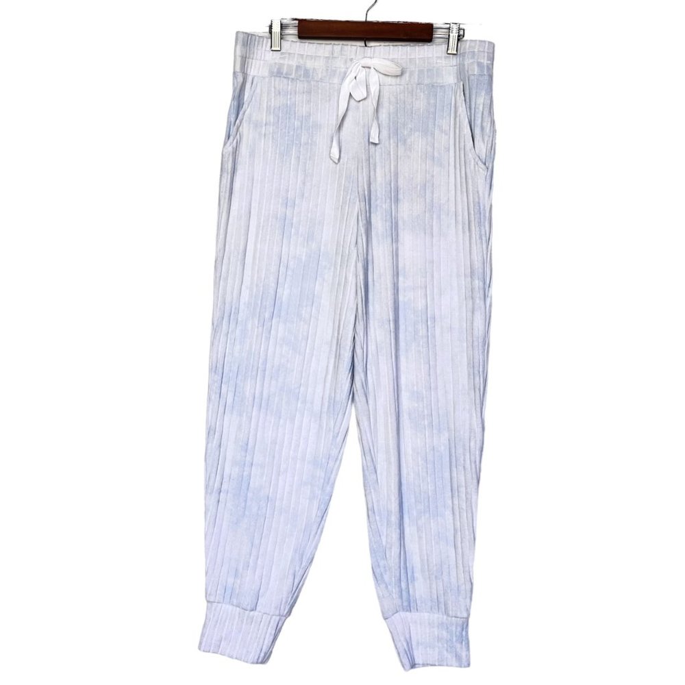 NWT Style & Co Super Soft Ribbed Fuzzy Joggers Light Blue Tie Dye Size XL